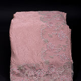Peach Textured Saree With Hand Embroidered Net Border