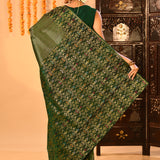 Forest Green Kanchipuram Silk Saree With Butti Anf Floral Meenakari Border
