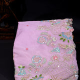 Mauve Organza Saree With Hand Embroidered Multicolour Paisley & Floral Border