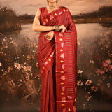 Crimson Red With Striped And Floral Embroidery Border Designer Saree