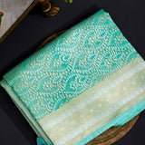Sea Green Kanjivaram Silk Saree With Scattered Zari Butis And Geometric Gold Border