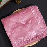 Pink Organza Saree With Tonal Floral Vine Embroidery And Scalloped Sequin Border
