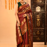 Maroon Kanjivaram Silk Saree With Wide Gold Zari Temple Border