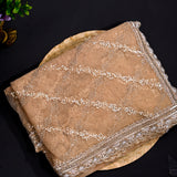 Beige Embellished Net Designer Saree