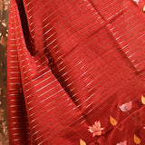 Crimson Red With Striped And Floral Embroidery Border Designer Saree