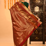 Maroon Kanjivaram Silk Saree With Wide Gold Zari Temple Border