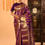 Royal Ink Blue And Gold Kanchipuram Silk Saree