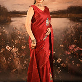 Deep Maroon-Red Checkered With Scattered Parrot Motif Designer Saree