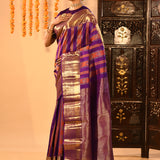 Royal Ink Blue And Gold Kanchipuram Silk Saree