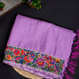 Exquisite Lavender Kanjivaram Silk Saree With Hand Embroidered Multicolor Floral Border — Premium Heirloom Collection