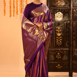Royal Ink Blue And Gold Kanchipuram Silk Saree