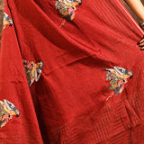 Deep Maroon-Red Checkered With Scattered Parrot Motif Designer Saree
