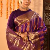 Royal Ink Blue And Gold Kanchipuram Silk Saree