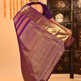 Royal Ink Blue And Gold Kanchipuram Silk Saree