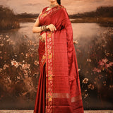 Deep Red Dotted Weave With Floral Leaf Border Designer Saree