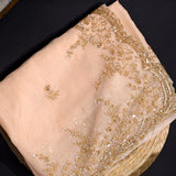 Beige Organza Saree With Hand Embroidered Gold Floral Border