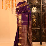 Royal Deep Purple And Antique Gold Kanchipuram Silk Saree
