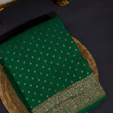 Exquisite Copper Zari Woven Green Banarasi Silk Saree With Butti And Jaal Detailing