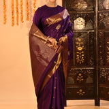 Royal Deep Purple And Antique Gold Kanchipuram Silk Saree
