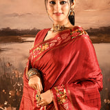 Deep Red Dotted Weave With Floral Leaf Border Designer Saree