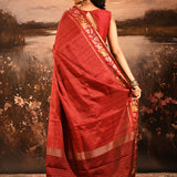 Deep Red Dotted Weave With Floral Leaf Border Designer Saree