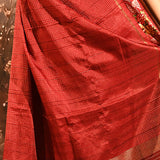 Deep Red Dotted Weave With Floral Leaf Border Designer Saree