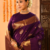 Royal Deep Purple And Antique Gold Kanchipuram Silk Saree