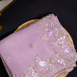 Mauve Satin Saree With Hand Embroidered Floral Border