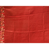 Dark Burnt Orange With Checks And Floral, Birds Motif Border Designer Saree