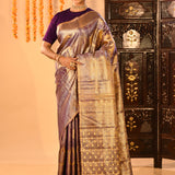 Regal Purple And Gold Kanjivaram Silk Saree With Rich Zari Pallu