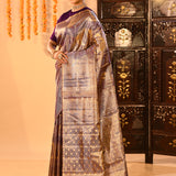 Regal Purple And Gold Kanjivaram Silk Saree With Rich Zari Pallu