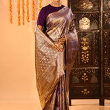 Regal Purple And Gold Kanjivaram Silk Saree With Rich Zari Pallu