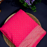 Majestic Pink Banarasi Silk Saree With Intricate Gold Zari Butti And Shikargah Border