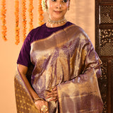 Regal Purple And Gold Kanjivaram Silk Saree With Rich Zari Pallu