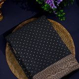 Timeless Black Banarasi Silk Saree With Traditional Copper Zari Shikargah Border