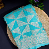 Turquoise Blue Banarasi Saree With Antique Gold Zari Jaal Weave