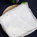 White Kanjivaram Saree With Scattered Mirror Work And Sequin Scalloped Border