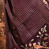 Royal Purple With Striped Multi Colored Floral Birds Motif Designer Saree