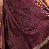 Deep Wine Purple Dotted Weave With Floral Leaf Border Designer Saree