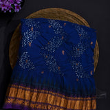 Navy Blue Silk Saree With Bandhani Work And Purple Zari Pallu