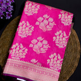 Bright Pink Kanjivaram Silk Saree With Gold Zari Floral Sprigs And Geometric Pallu