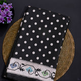 Black Kanjivaram Silk Saree With Silver Polka Dots And Multicolour Paisley Border