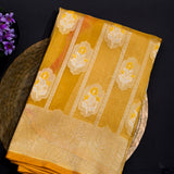 Radiant Mustard Yellow Banarasi Tissue Saree With Floral Motif
