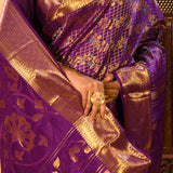 Purple With Gold Zari Jaal Weave And Floral Butta Pallu On Kanjivaram Silk Saree