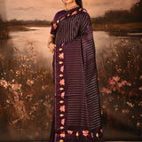 Dark Purple With Striped And Vibrant Embroidered Border Designer Saree