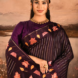 Dark Purple With Striped And Vibrant Embroidered Border Designer Saree