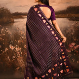 Dark Purple With Striped And Vibrant Embroidered Border Designer Saree