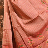 Dusky Rose Pink With Checks And Floral Embroidery Border Designer Saree