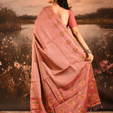 Dusky Rose Pink With Checks And Floral Embroidery Border Designer Saree