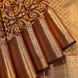 Deep Wine Gold Zari Floral Jaal Pure Silk Kanjivaram Saree With Heavy Contrast Gold Pallu